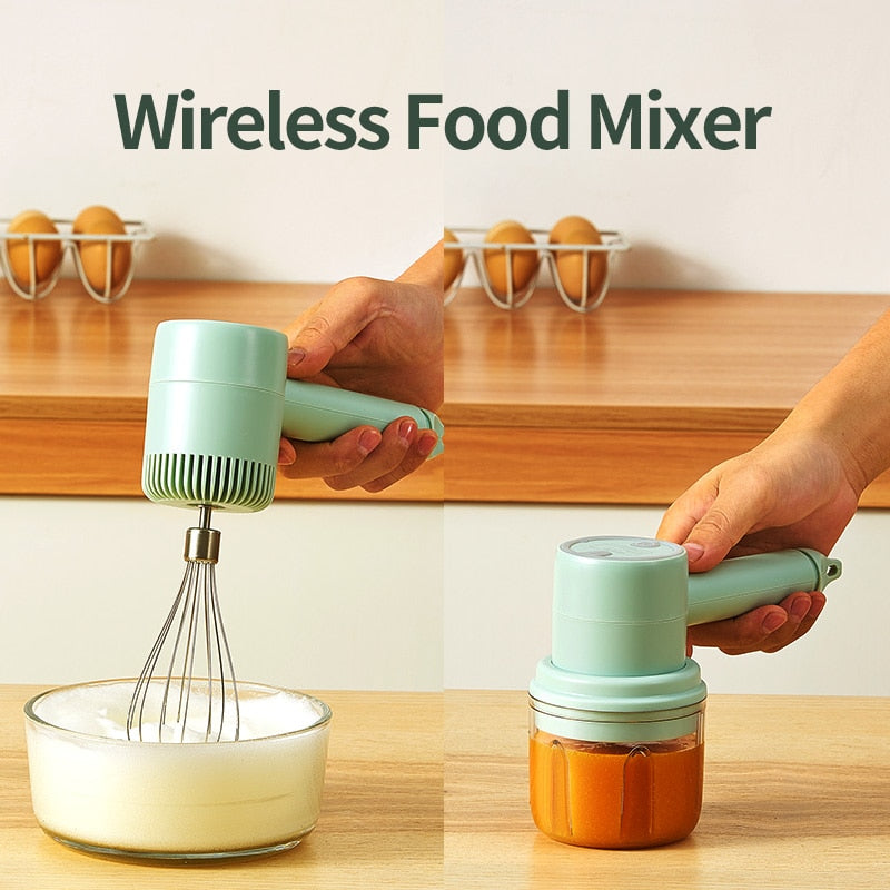 Wireless Portable Electric Food Mixer Hand Blender 3 Speeds High Power Dough Blender Egg Beater Hand Mixer