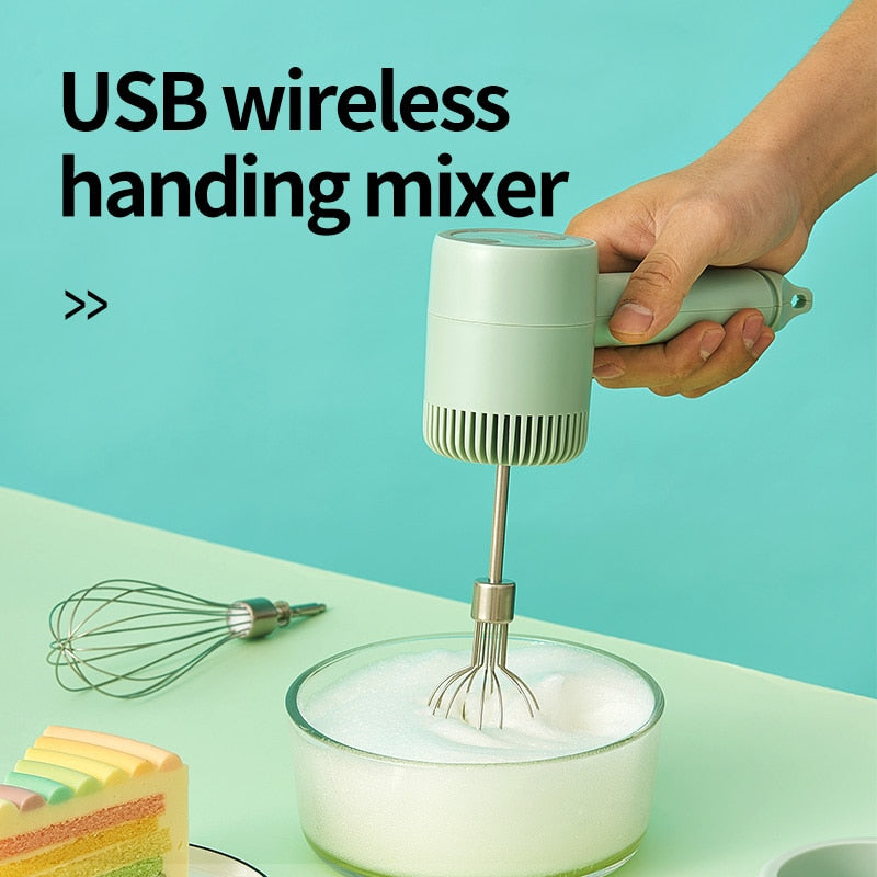 Wireless Portable Electric Food Mixer Hand Blender 3 Speeds High Power Dough Blender Egg Beater Hand Mixer