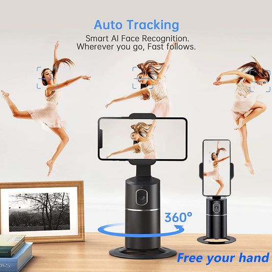 Auto Face Tracking Phone Holder, 360° Rotation Face Body Phone Tracking Tripod Smart Shooting Camera Mount for Live Vlog Streaming Video