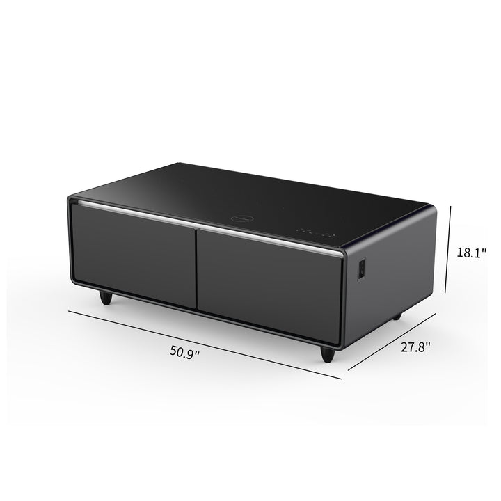 Modern Smart Coffee Table with Built-in Fridge; Bluetooth Speaker; Wireless Charging Module; Touch Control Panel; Power Socket; USB Interface; Outlet Protection; Atmosphere light; and More