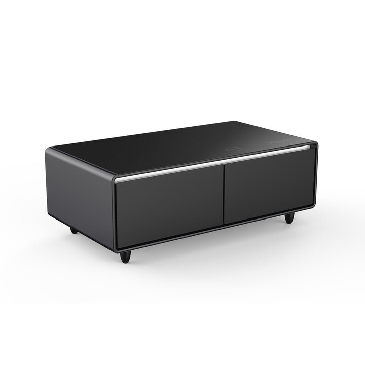 Modern Smart Coffee Table with Built-in Fridge; Bluetooth Speaker; Wireless Charging Module; Touch Control Panel; Power Socket; USB Interface; Outlet Protection; Atmosphere light; and More