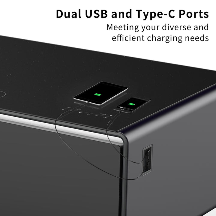 Modern Smart Coffee Table with Built-in Fridge; Bluetooth Speaker; Wireless Charging Module; Touch Control Panel; Power Socket; USB Interface; Outlet Protection; Atmosphere light; and More