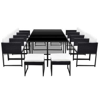 VidaXL 13 Piece Patio Dining Set with Cushions Poly Rattan