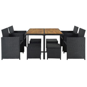 Patio All-Weather PE Wicker Dining Table Set with Wood Tabletop