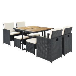 Patio All-Weather PE Wicker Dining Table Set with Wood Tabletop