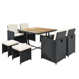 Patio All-Weather PE Wicker Dining Table Set with Wood Tabletop