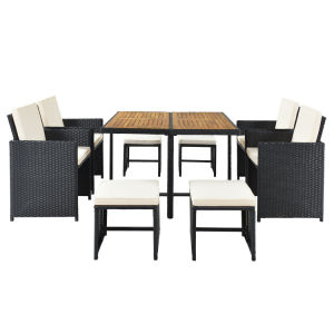 Patio All-Weather PE Wicker Dining Table Set with Wood Tabletop