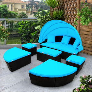 Outdoor rattan daybed sunbed with Retractable Canopy