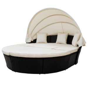 Outdoor rattan daybed sunbed with Retractable Canopy