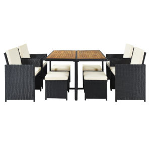 Patio All-Weather PE Wicker Dining Table Set with Wood Tabletop