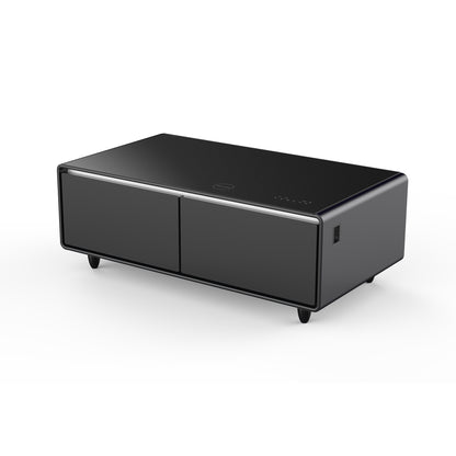 Modern Smart Coffee Table with Built-in Fridge; Bluetooth Speaker; Wireless Charging Module; Touch Control Panel; Power Socket; USB Interface; Outlet Protection; Atmosphere light; and More